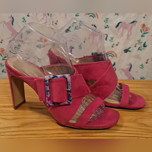 Y2K Charles David Gleam Vegan Neon Pink Chunky Boho Heel Block Sandal Shoe SZ 8M - Picture 3 of 8